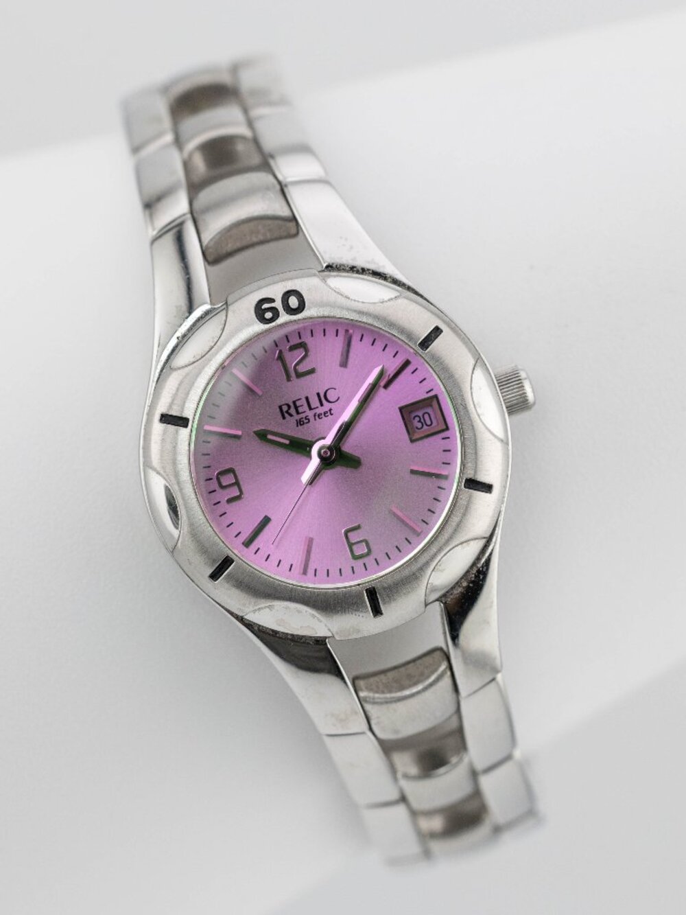 Relic Wet ZR11696 Pink Dial Silver Date Quartz Analog Women's Watch New Battery